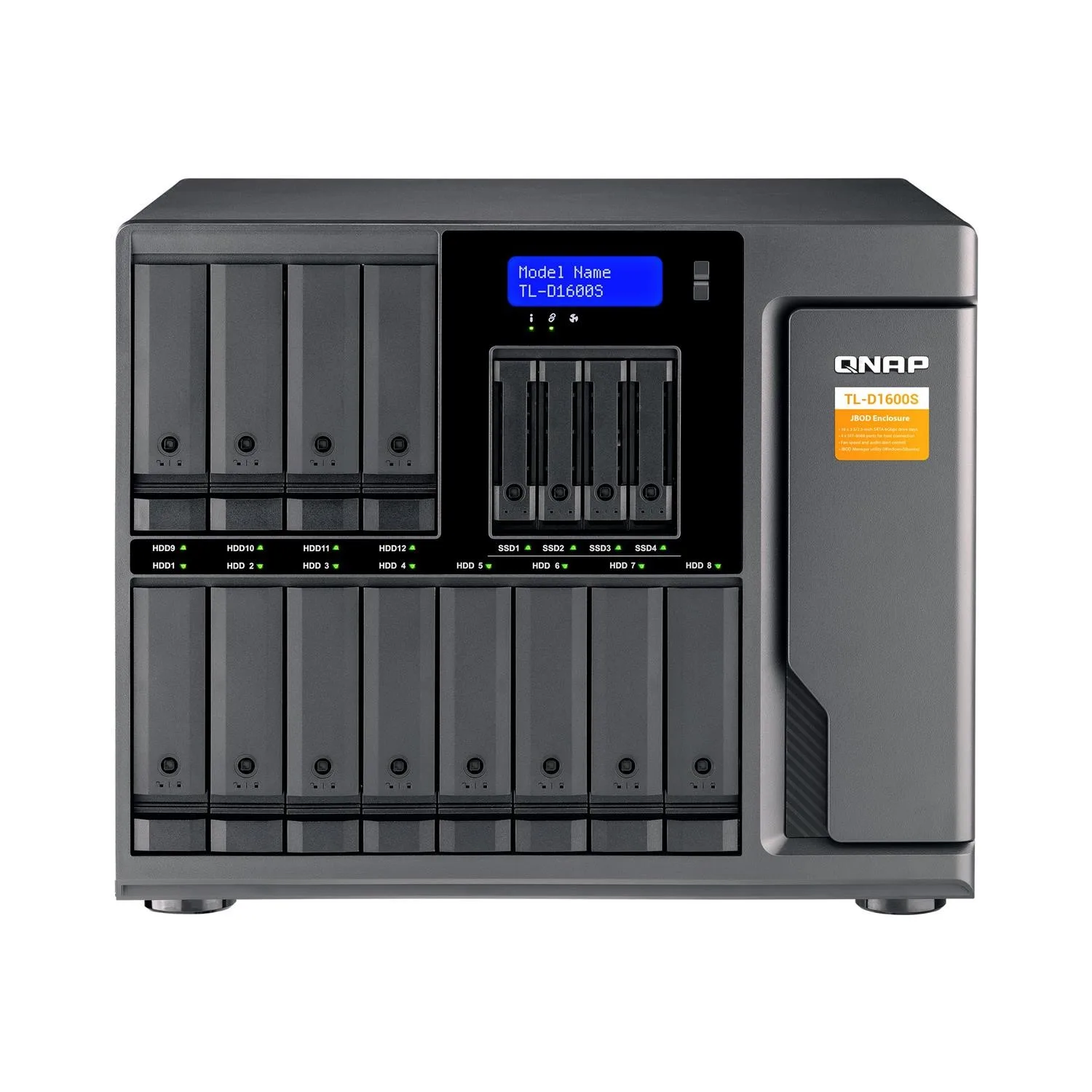 QNAP TL-D1600S — 16-bay desktop SATA JBOD expansion unit with a QXP-1600eS PCIe SATA host card an