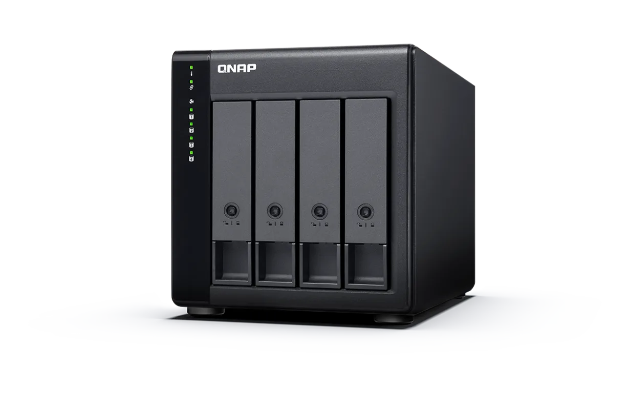 QNAP TL-D400S — 4-bay 1U Rackmount SATA JBOD expansion unit with a QXP-400eS-A1164 PCIe SATA hos