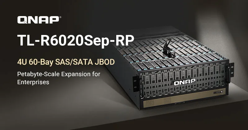 QNAP TL-R6020Sep-RP — 60-bay 4U rackmount SAS 12Gbps JBOD expansion enclosure with SAS expander, 2.5"/
