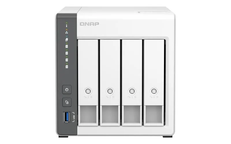 QNAP TS-433-4G — 4-bay ARM 4C 2.0GHz ; 4 x SATA 6Gb/s 3.5"/2.5"; 4GB RAM on-board; 1 x GbE; 1 x 2