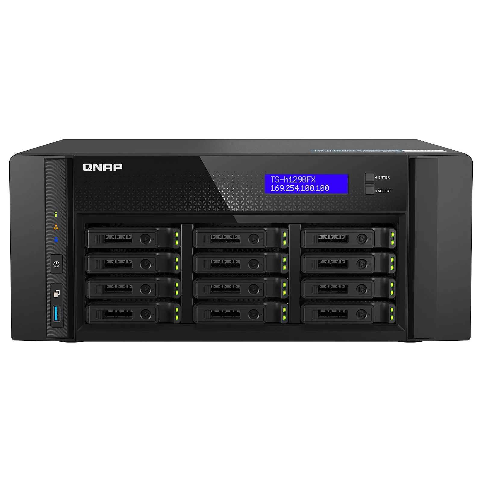 QNAP TS-h1290FX-7232P-64G — 12-Bay U.2 NVMe PCIe Gen4 x4 all-flash desktop NAS