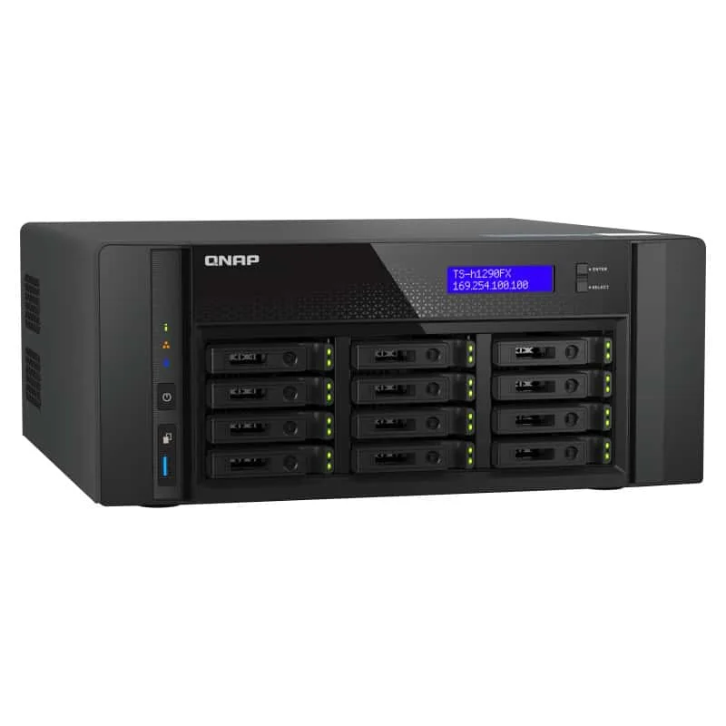 QNAP TS-h1290FX-7302P-256G — 12-Bay U.2 NVMe PCIe Gen4 x4 all-flash desktop NAS