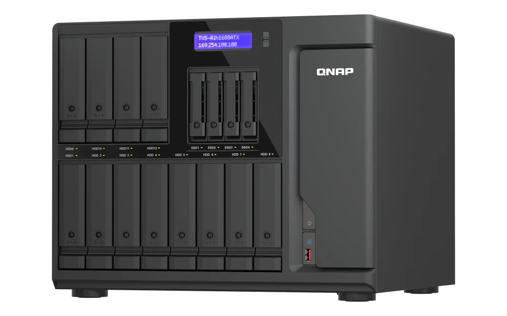 QNAP TVS-AIh1688ATX-U7-32G — 16-Bay QuTS hero NAS (12 x 3.5" SATA + 4 x U.2 NVMe slots)